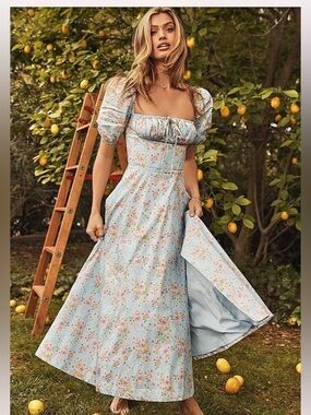 houseofcb Tallulah Floral Maxi Dress in Blue Size XS Like New